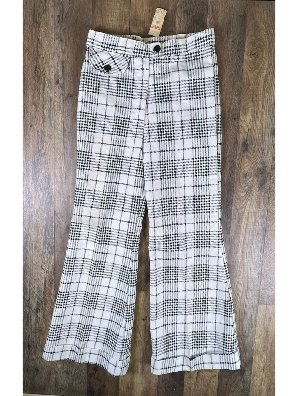 Vintage 60s 70s Bell Bottoms Pants Golf Cuffed Disco Plaid Flare NWT New 27 x 26